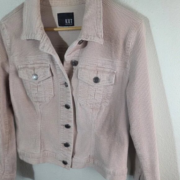 KUT From The Kloth Pink Corduroy Trucker Jacket Women’s Small Button Front READ - Picture 3 of 7